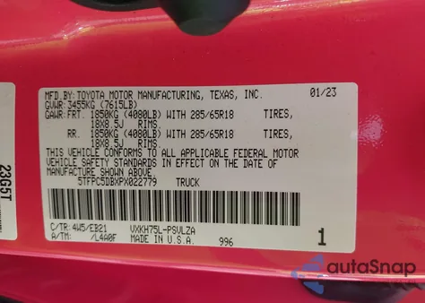 2023 Toyota Tundra Hybrid Trd Pro from USA, damaged, VIN 5TFPC5DBXPX022779